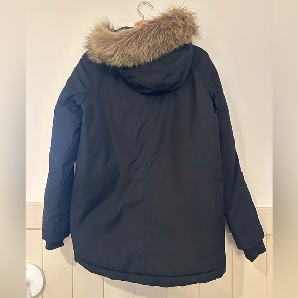 Old Navy Black Jacket Y2K early 2000’s style faux fur hood size S zip front - Picture 2 of 7